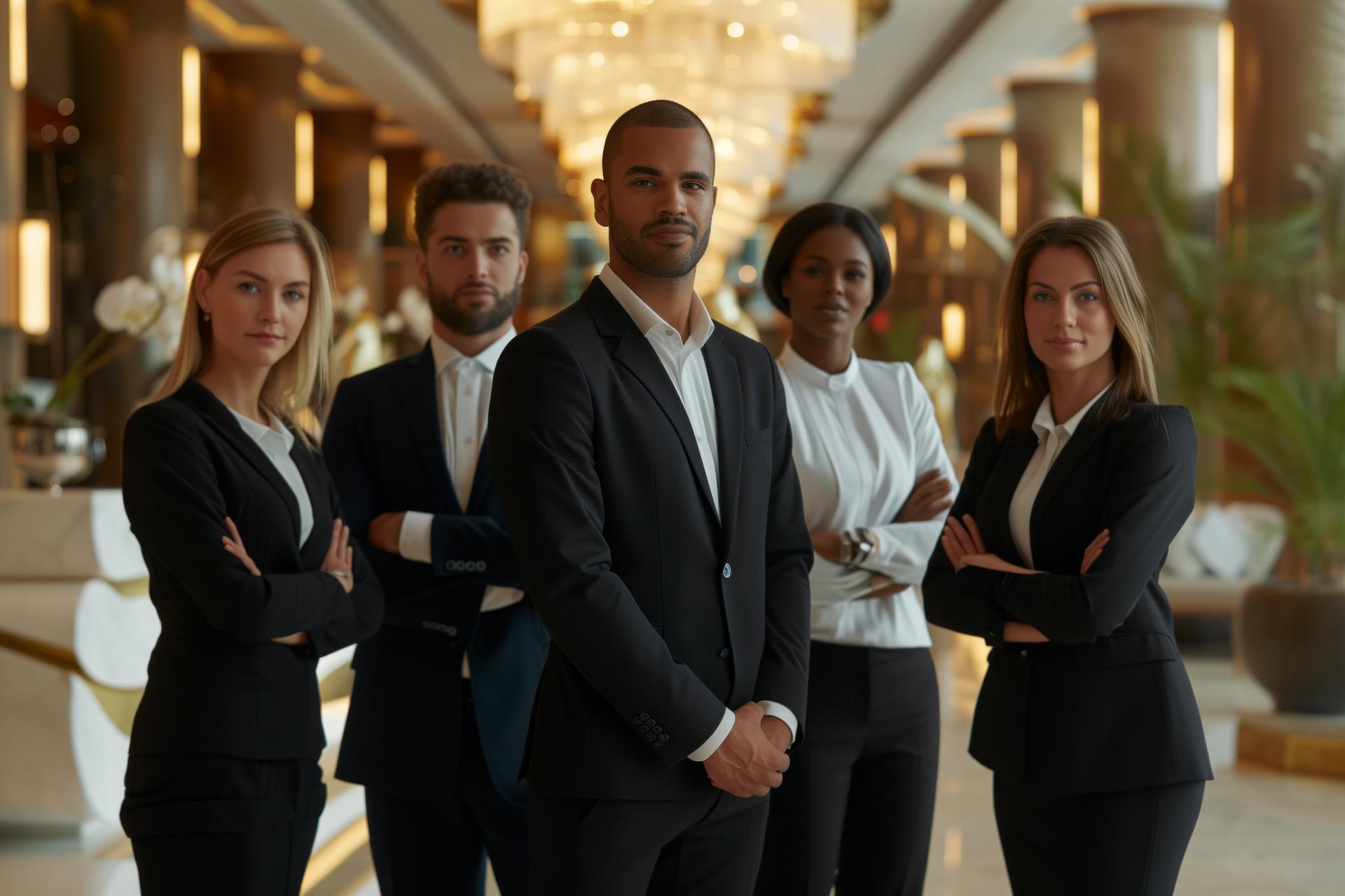 Équipe de direction dans le hall d'un hôtel